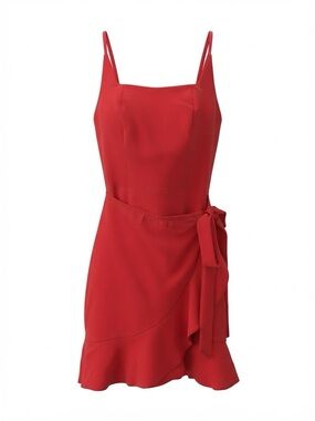 Red Spaghetti-Strap Tie-Waist Mini Dress